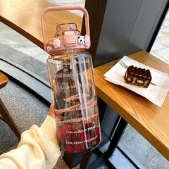 2L Transparent Water Cup w/ Scale Straw Portable Sports Bottle