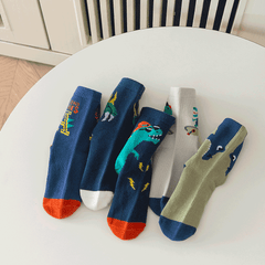 Kids Cartoon Dinosaur Crew Socks (5 Pairs)