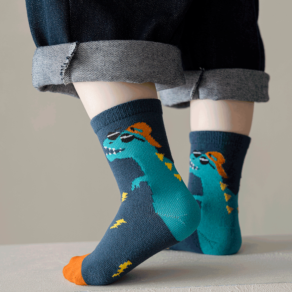 Kids Cartoon Dinosaur Crew Socks (5 Pairs)