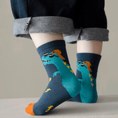 Kids Cartoon Dinosaur Crew Socks (5 Pairs)