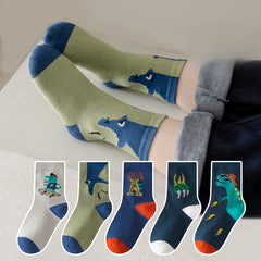 Kids Cartoon Dinosaur Crew Socks (5 Pairs)