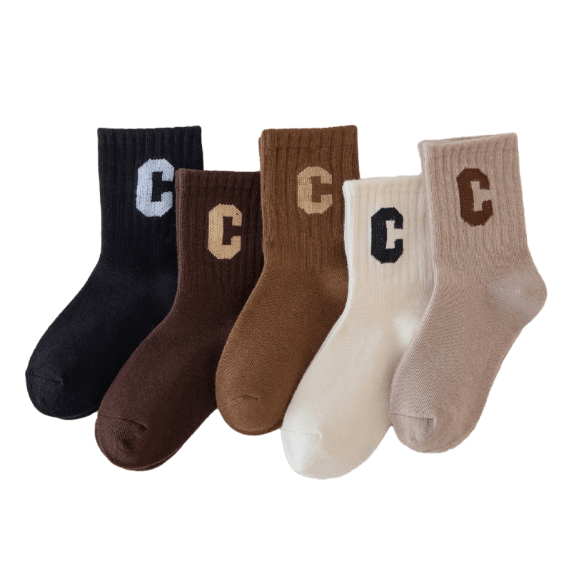 5pairs Girls Kids Letter Crew Socks Toddlers Children's Sports Socks