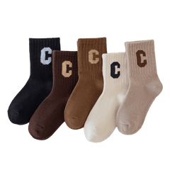 5pairs Girls Kids Letter Crew Socks Toddlers Children's Sports Socks