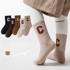 5pairs Girls Kids Letter Crew Socks Toddlers Children's Sports Socks