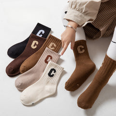 5pairs Girls Kids Letter Crew Socks Toddlers Children's Sports Socks
