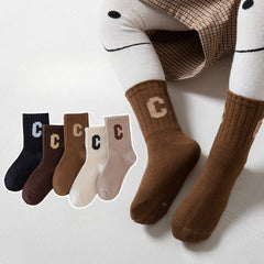 5pairs Girls Kids Letter Crew Socks Toddlers Children's Sports Socks