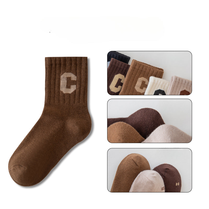 5pairs Girls Kids Letter Crew Socks Toddlers Children's Sports Socks