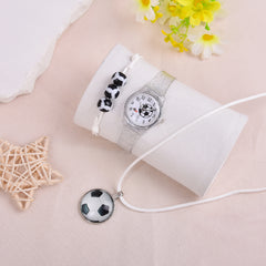 Football Watch Set with Bracelet Necklace, Quartz Watch Transparent Strap