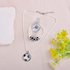 Football Watch Set with Bracelet Necklace, Quartz Watch Transparent Strap