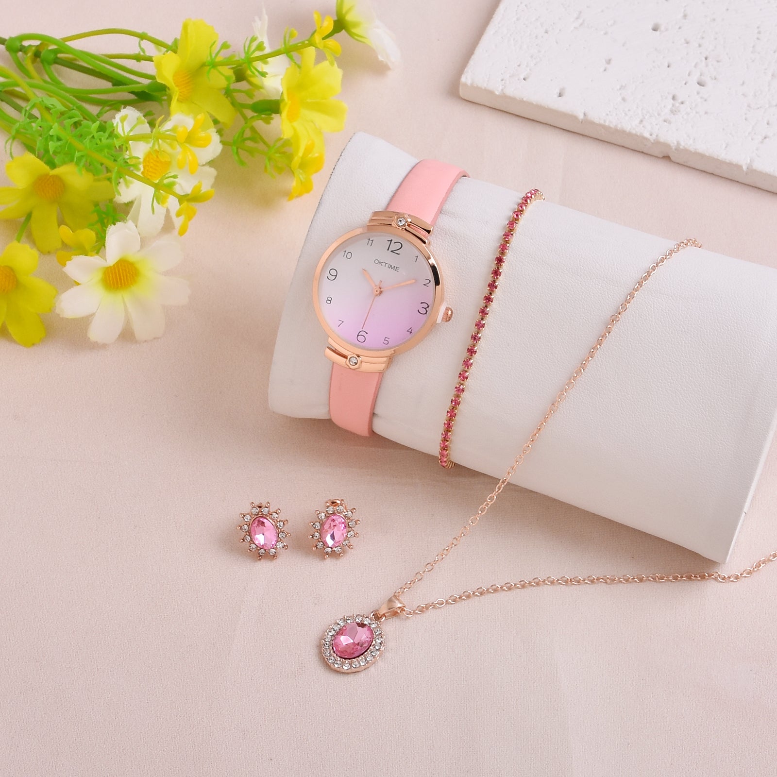Student Quartz Watch and 4pcs Jewelry Set