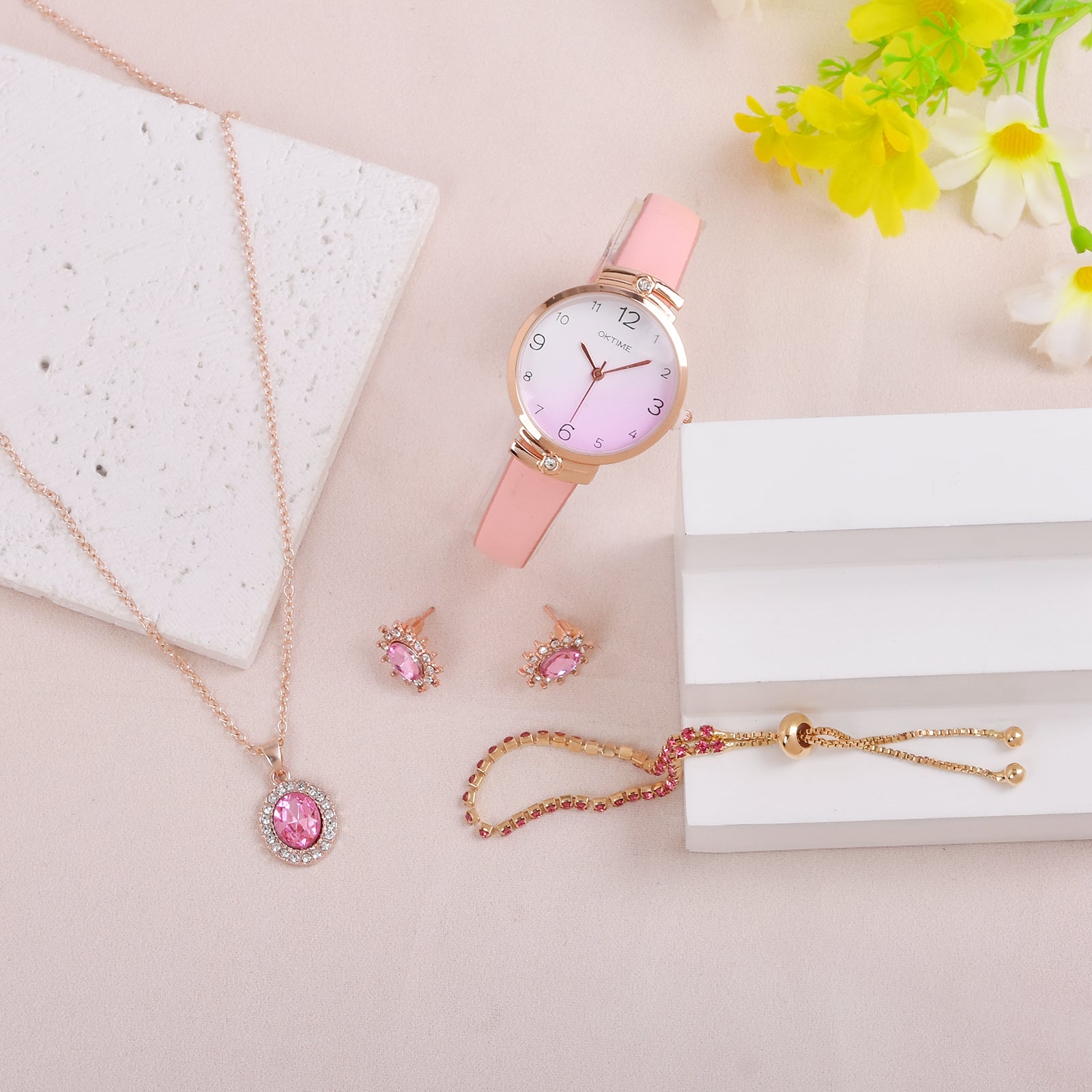 Student Quartz Watch and 4pcs Jewelry Set