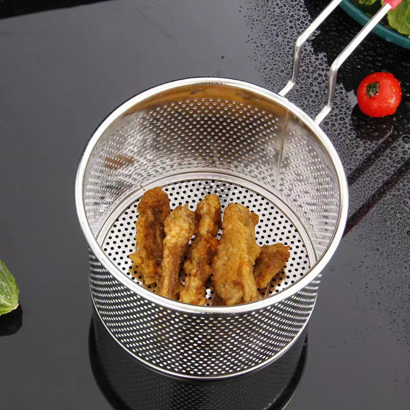 Stainless Steel Fry Basket Round Frying Basket Filter Spoon