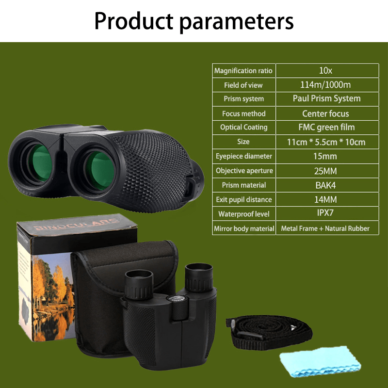 10X25 HD Binoculars Mini Portable Telescope BAK4 FMC Coated