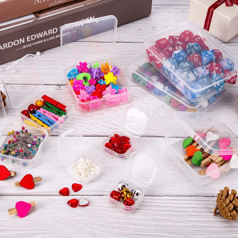 10pcs Small Clear Plastic Bead Storage Containers with Hinged Lid