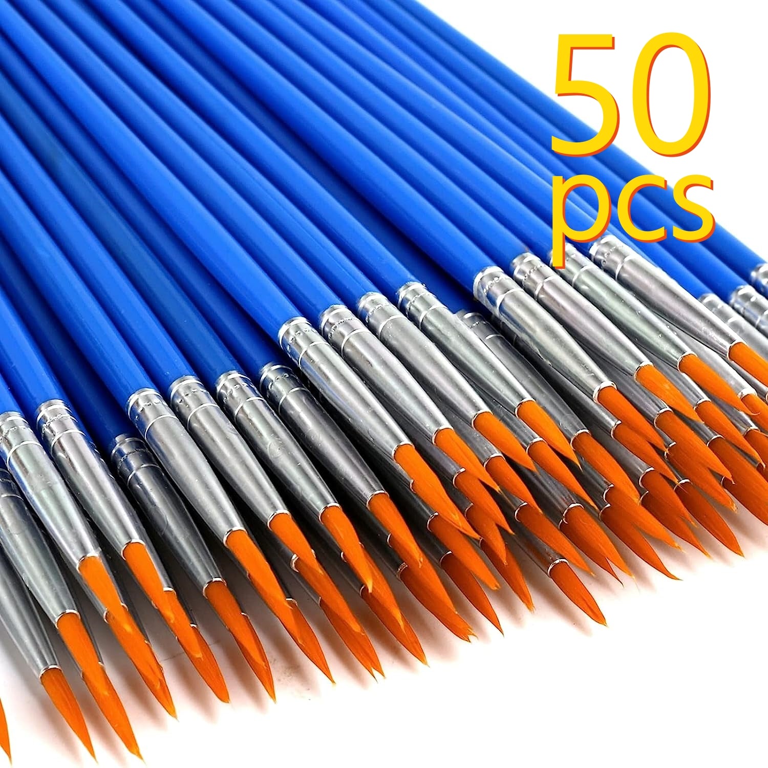 50pcs Nylon Hair Brush Set for Watercolor Acrylic Paint Art Painting