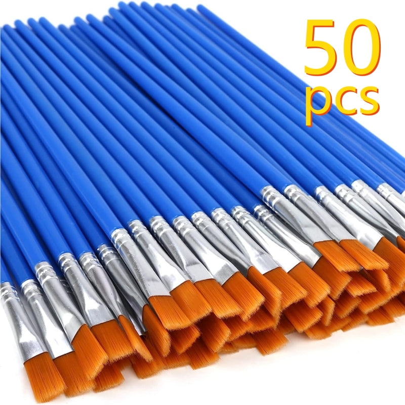 50pcs Nylon Hair Brush Set for Watercolor Acrylic Paint Art Painting