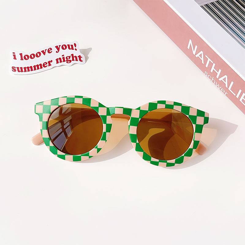 Girl's Checker Panel Round Sunglasses UV 400