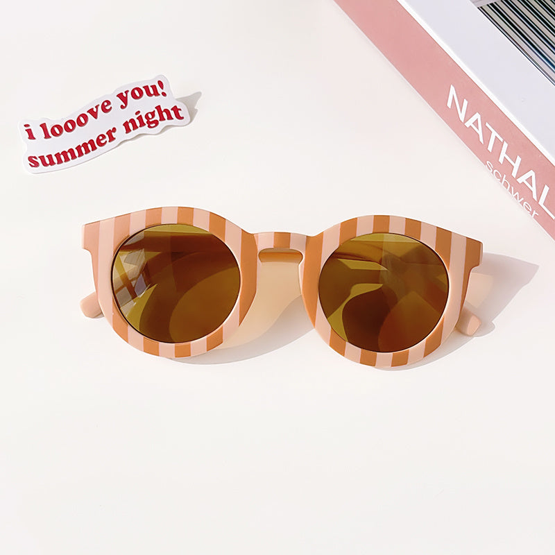 Girl's Checker Panel Round Sunglasses UV 400
