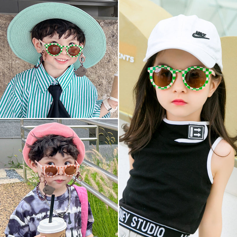 Girl's Checker Panel Round Sunglasses UV 400