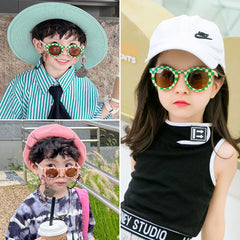 Girl's Checker Panel Round Sunglasses UV 400