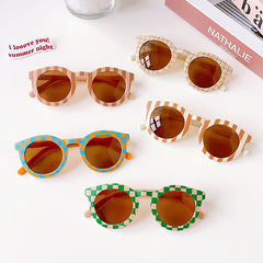 Girl's Checker Panel Round Sunglasses UV 400