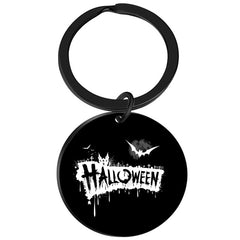 1pc Stainless Steel Halloween Round Charm Keychain Pendant