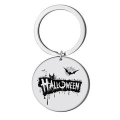 1pc Stainless Steel Halloween Round Charm Keychain Pendant