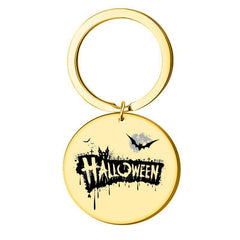 1pc Stainless Steel Halloween Round Charm Keychain Pendant