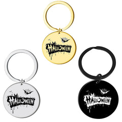 1pc Stainless Steel Halloween Round Charm Keychain Pendant