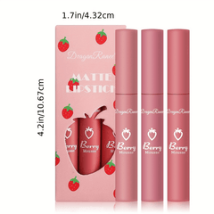 3 Colors Strawberry Berry Matte Lipstick Softness Velvet Matte Lip Gloss