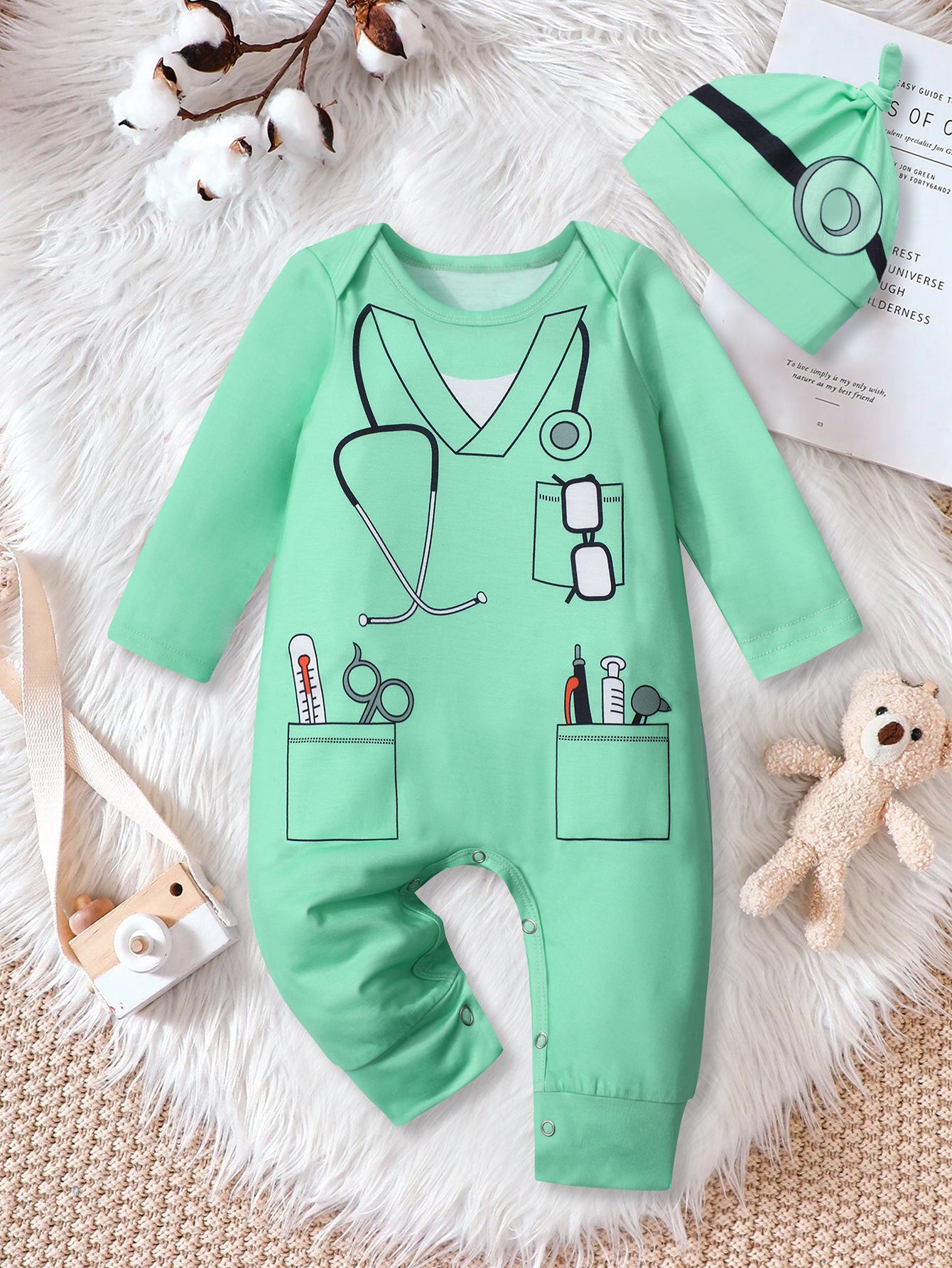 Baby Boy Cartoon Print Romper for Fall Winter Cosplay Halloween Jumpsuit