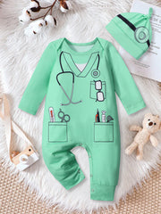 Baby Boy Cartoon Print Romper for Fall Winter Cosplay Halloween Jumpsuit