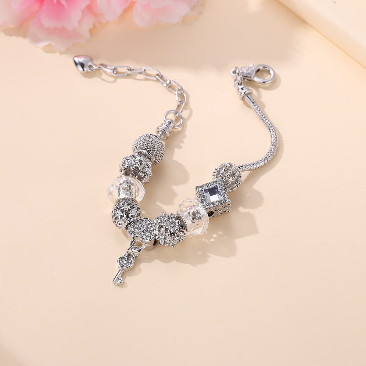 Heart Beads Key Bracelet Jewelry for Male and Female