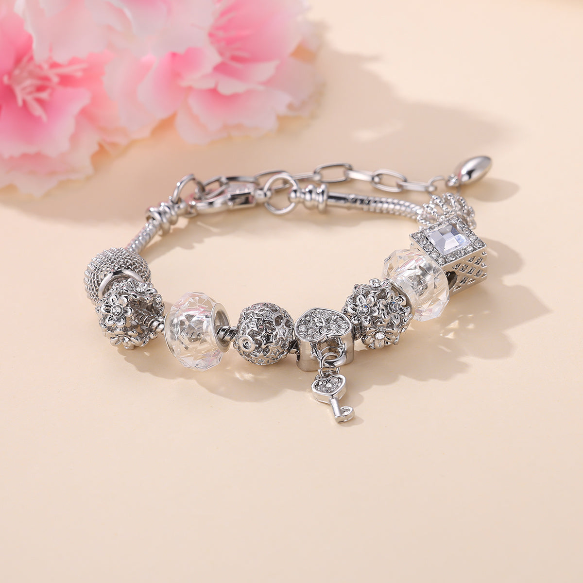 Heart Beads Key Bracelet Jewelry for Male and Female