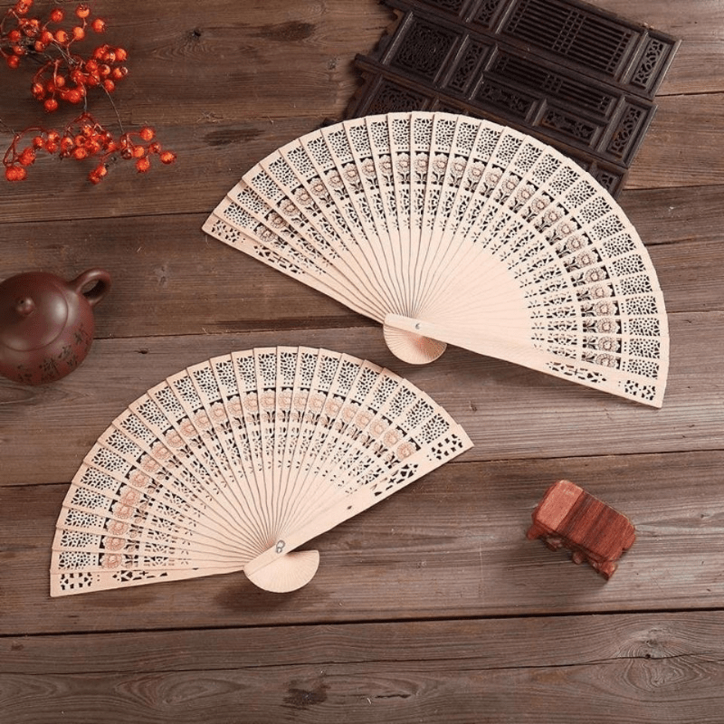 Vintage Style Wooden Folding Fan, Stage Performance Sandalwood Fan