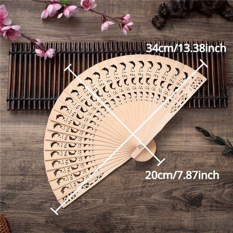 Vintage Style Wooden Folding Fan, Stage Performance Sandalwood Fan