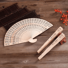 Vintage Style Wooden Folding Fan, Stage Performance Sandalwood Fan