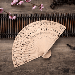 Vintage Style Wooden Folding Fan, Stage Performance Sandalwood Fan