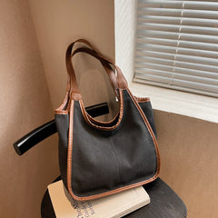 Casual Large Capacity Shoulder Bag Colorblock Handbag for Work