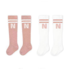 2pairs Girls Knee High Letters Print Socks