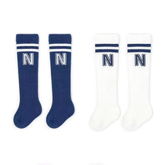 2pairs Girls Knee High Letters Print Socks