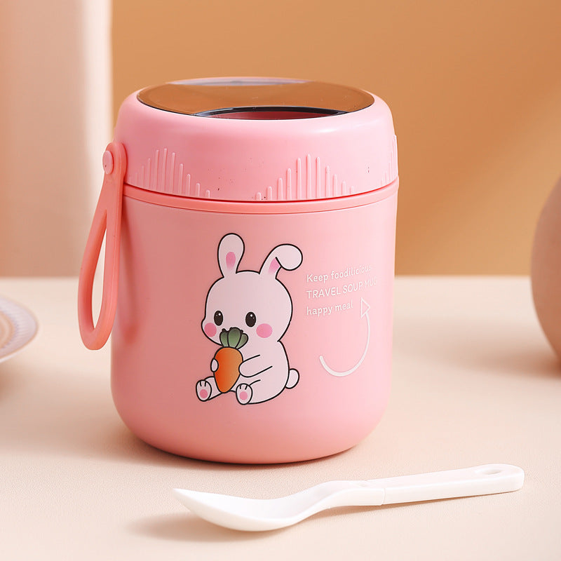 Stainless Steel Insulated Breakfast Cup w/ Cover, Spoon & Handle