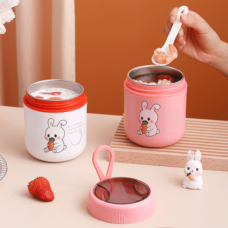 Stainless Steel Insulated Breakfast Cup w/ Cover, Spoon & Handle