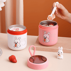Stainless Steel Insulated Breakfast Cup w/ Cover, Spoon & Handle