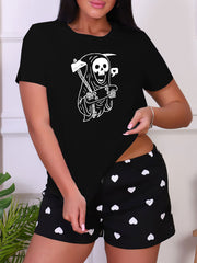 Cartoon Print Sleep Tops Short Sleeve Crew Neck Top