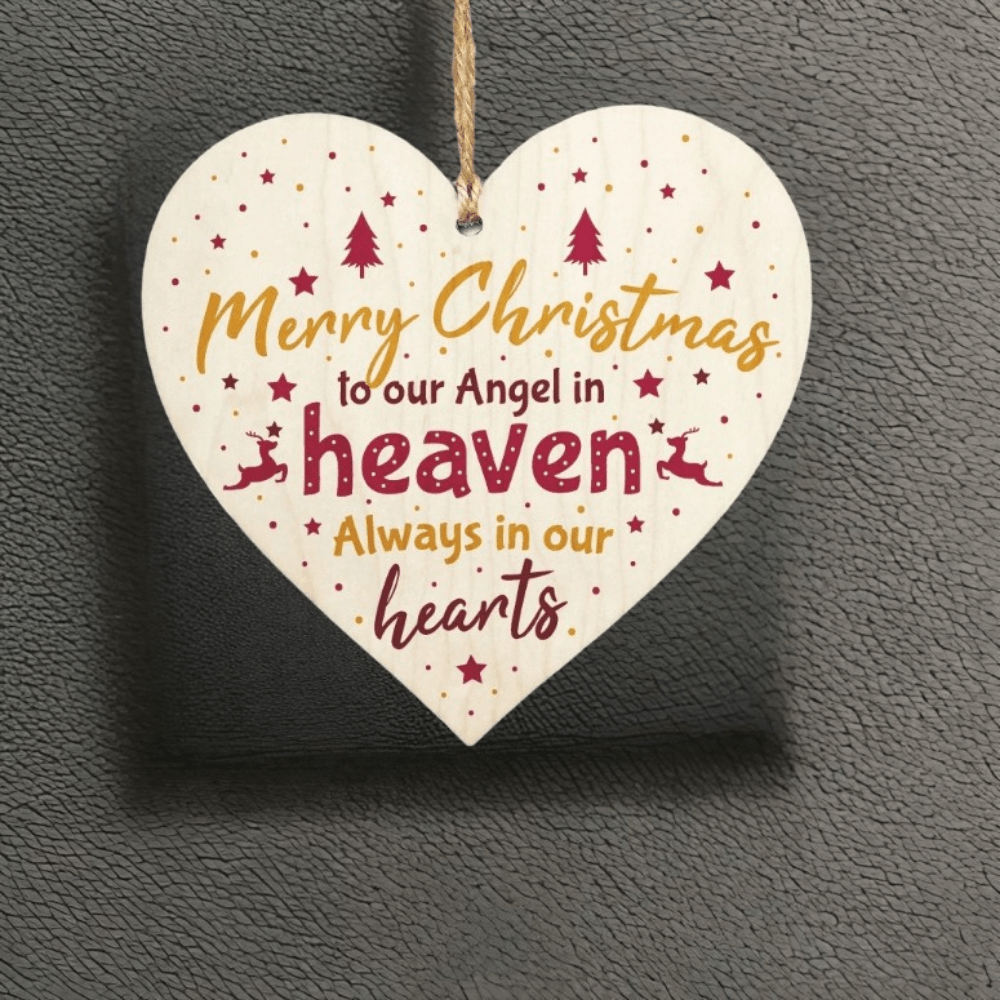 Christmas Heaven Heart Memorial Xmas Tree Decoration Hanging Sign