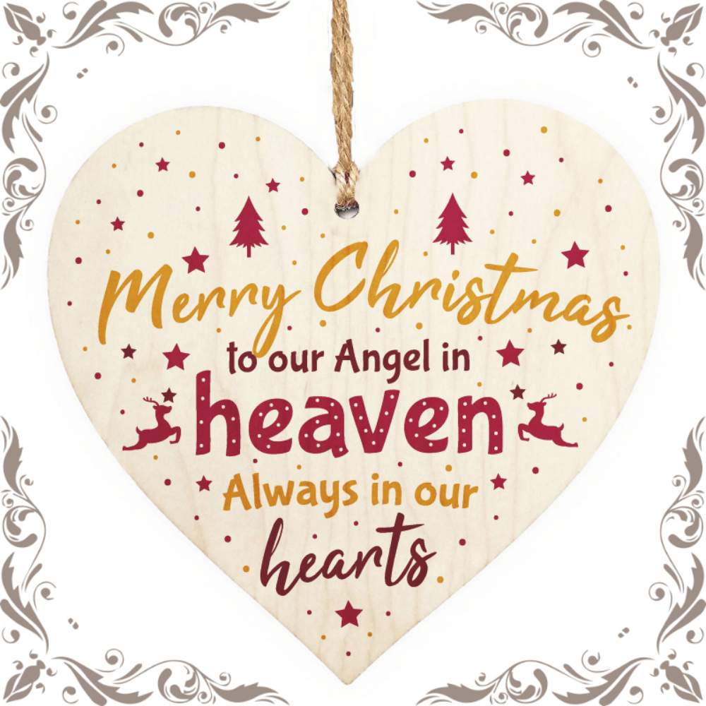 Christmas Heaven Heart Memorial Xmas Tree Decoration Hanging Sign
