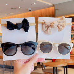 Girls Round UV400 Sunglasses & Bowknot Hairband Set
