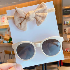 Girls Round UV400 Sunglasses & Bowknot Hairband Set