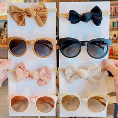 Girls Round UV400 Sunglasses & Bowknot Hairband Set